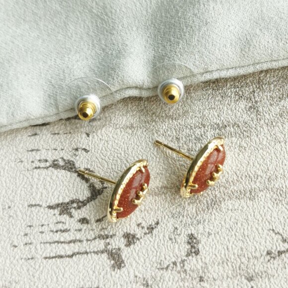 Kendra Scott Gold Orange Goldstone Stud Earrings - Football - Picture 4 of 4